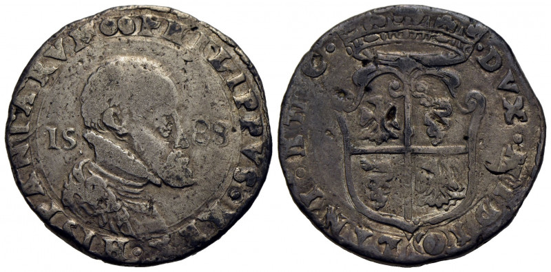 MILANO . Filippo II (1554-1598) . Mezzo scudo. 1588 . AG NC CNI 134/152; Crippa ...