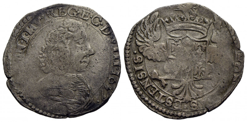 MODENA . Francesco I d'Este (1629-1658) . Mezza lira. 1657 . AG R CNI 121/122. B...