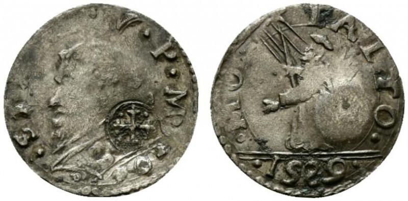 MONTALTO. Sisto V (1585-1590). Baiocco 1589 Mi (1.16g - 18.7mm). Busto con pivia...