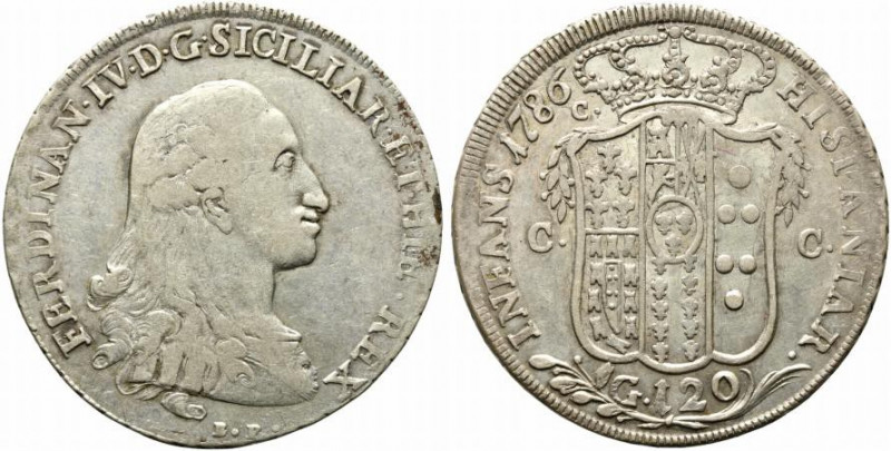 NAPOLI. Ferdinando IV (1759-1816). Piastra da 120 grana 1786 sigle BP. Ag (27,18...