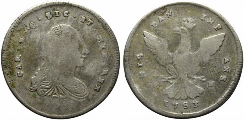 PALERMO. Carlo di Borbone (1734-1759) 4 tarì 1753. Ag (8,75 g - 31 mm) Sp.105. M...