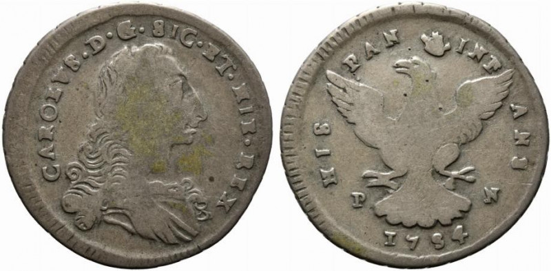 PALERMO. Carlo di Borbone (1734-1759). 4 tarì 1754 Ag (8,55 g - 30,2 mm) Sp.106 ...