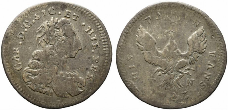 PALERMO. Carlo di Borbone (1734-1759). 2 tarì 1743 Ag (4,24 g - 24,6 mm) Sp.132 ...