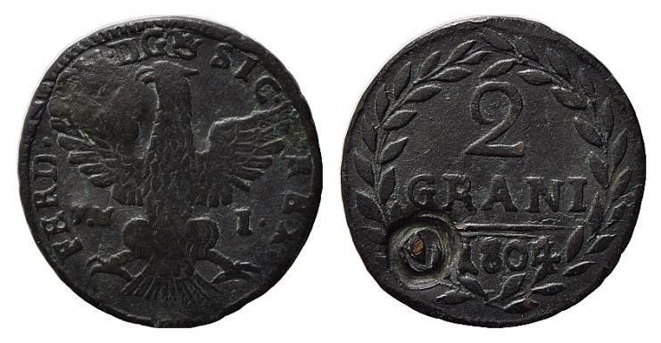 PALERMO. Ferdinando III di Borbone (1799-1810). 2 Grani 1804 Cu (6,10 g - 25,3 m...