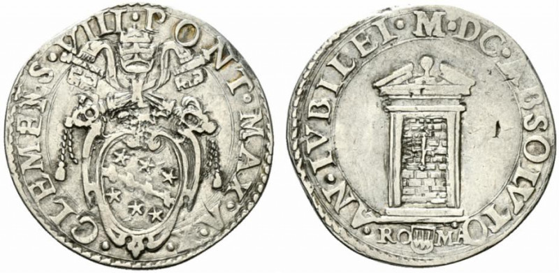 ROMA. Clemente VIII (1592-1605). Testone Giubileo 1600 Ag (9.23 g - 29.8 mm). CL...