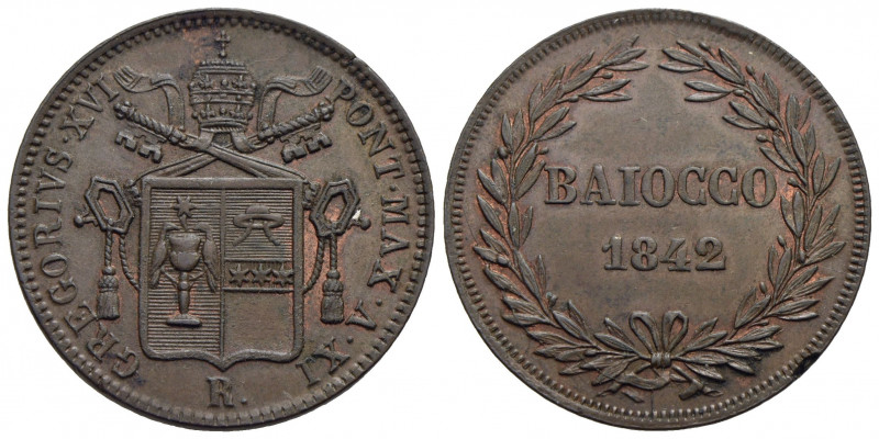 ROMA . Gregorio XVI (1831-1846) . Baiocco. 1842 A. XI . CU Pag. 270; Mont. 201 C...