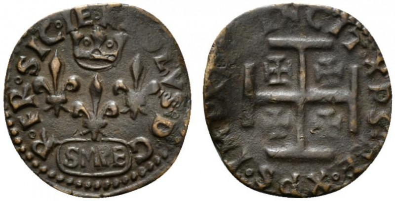 SULMONA. Carlo VIII Re di Francia (1495). Cavallo AE (1.49 g -18.1 mm). Gigli so...