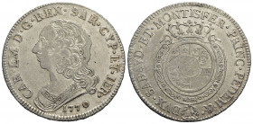 Carlo Emanuele III (1730-1773) . Mezzo scudo. 1770 . AG RR Mont. 188. BB-SPL