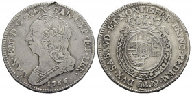 Carlo Emanuele III (1730-1773) . Quarto di scudo. 1766 . AG Mont. 202 Segno al bordo. bel BB