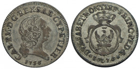 Carlo Emanuele III (1730-1773) . 7,6 soldi. 1756 . MI Mont. 214. qSPL/BB+