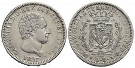 Carlo Felice (1821-1831) . 2 Lire. 1827 T . AG R Pag. 88; Mont. 79. BB+
