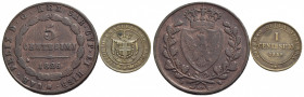 Carlo Felice (1821-1831) . 5 Centesimi. 1826 T (L) . CU Pag. 127; Mont. 130 assieme a cent. 1859 - Lotto di due monete. BB