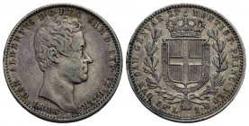 Carlo Alberto (1831-1849) . Lira. 1838 T . AG R Pag. 302; Mont. 176 Bella patina. BB+