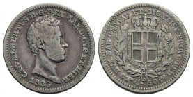 Carlo Alberto (1831-1849) . 50 Centesimi. 1833 T . AG R Pag. 317; Mont. 191. qBB