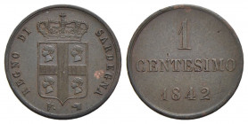 Carlo Alberto (1831-1849) . Centesimo. 1842 T . CU RR Pag. 336; Mont. 211. qFDC
