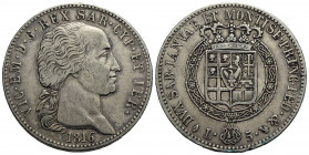 Vittorio Emanuele I (1802-1821) . 5 Lire. 1816 . AG RR Pag. 10; Mont. 24. BB