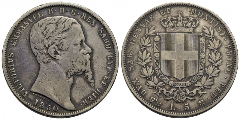 Vittorio Emanuele II (1849-1861) . 5 Lire. 1850 G . AG R Pag. 370; Mont. 41. qBB