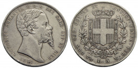 Vittorio Emanuele II (1849-1861) . 5 Lire. 1851 G . AG R Pag. 372; Mont. 43. BB/BB+
