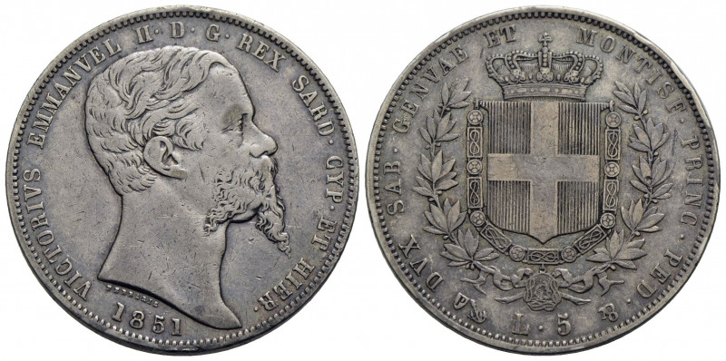 Vittorio Emanuele II (1849-1861) . 5 Lire. 1851 G . AG R Pag. 372; Mont. 43. qBB...