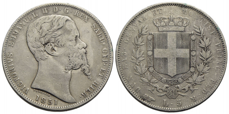 Vittorio Emanuele II (1849-1861) . 5 Lire. 1851 T . AG RR Pag. 373; Mont. 42. MB...