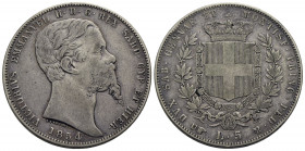 Vittorio Emanuele II (1849-1861) . 5 Lire. 1854 T . AG R Pag. 378; Mont. 48. BB/BB+