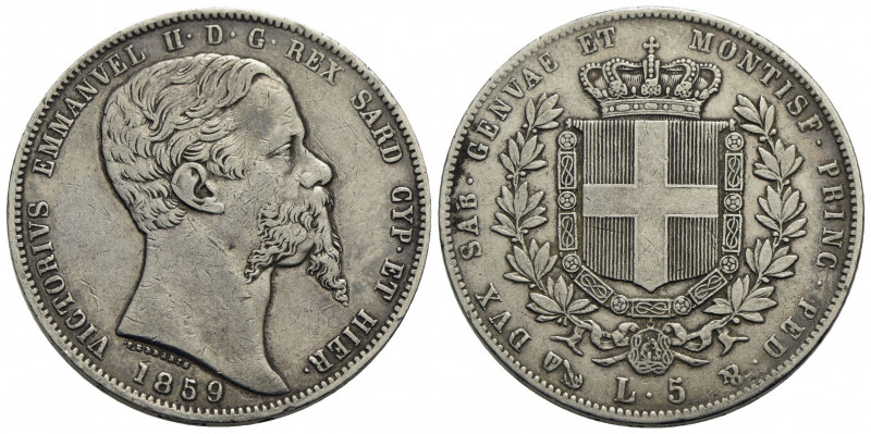 Vittorio Emanuele II (1849-1861) . 5 Lire. 1859 G . AG R Pag. 387; Mont. 59. BB+