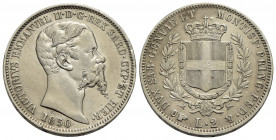 Vittorio Emanuele II (1849-1861) . 2 Lire. 1850 T . AG R Pag. 392; Mont. 62. BB+