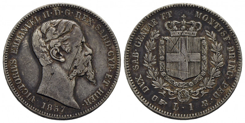 Vittorio Emanuele II (1849-1861) . Lira. 1857 T . AG R Pag. 410; Mont. 83 Graffi...