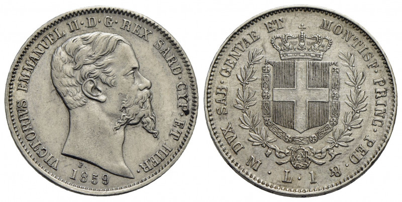 Vittorio Emanuele II (1849-1861) . Lira. 1859 M . AG R Pag. 413; Mont. 87. qSPL/...