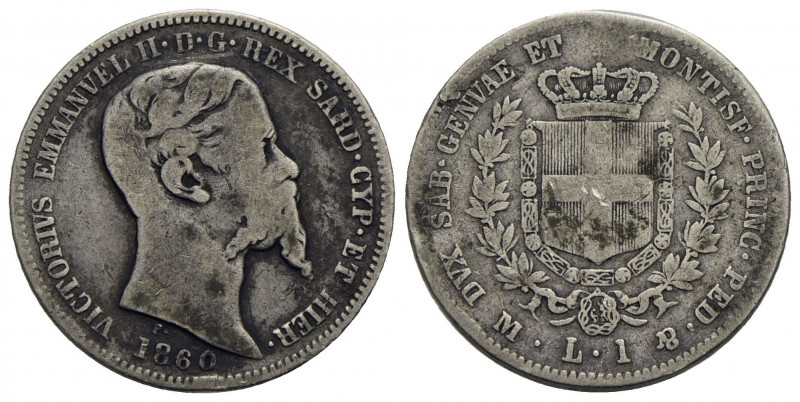 Vittorio Emanuele II (1849-1861) . Lira. 1860 M . AG Pag. 416; Mont. 90. MB+
