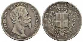 Vittorio Emanuele II Re eletto (1859-1861) . Lira. 1859 F . AG RR Pag. 439; Mont. 114. qBB/BB