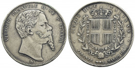 Vittorio Emanuele II Re d'Italia (1861-1878) . 5 Lire. 1861 F . AG RR Pag. 481; Mont. 161 Al R/ 61 abraso. bel BB