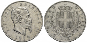 Vittorio Emanuele II Re d'Italia (1861-1878) . 5 Lire. 1870 R . AG R Pag. 491; Mont. 173. BB-SPL