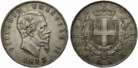 Vittorio Emanuele II Re d'Italia (1861-1878). 5 lire 1873 Ag (25 g - 37 mm). Gig. 46. BB+
