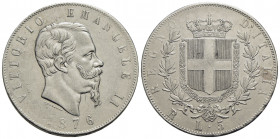 Vittorio Emanuele II Re d'Italia (1861-1878) . 5 Lire. 1876 R . AG Pag. 501; Mont. 188. qSPL/SPL