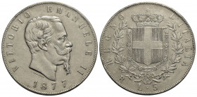 Vittorio Emanuele II Re d'Italia (1861-1878) . 5 Lire. 1877 R . AG Pag. 502; Mont. 189. SPL/SPL+