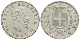 Vittorio Emanuele II Re d'Italia (1861-1878) . 2 Lire. 1863 N Stemma . AG Pag. 506; Mont. 196. SPL-FDC