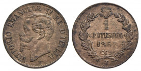 Vittorio Emanuele II Re d'Italia (1861-1878) . Centesimo. 1867 T . CU RR Pag. 566; Mont. 263. SPL
