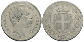 Umberto I (1878-1900) . 5 Lire. 1878 . AG RR Pag. 589; Mont. 32 Sigillata Erpini BB+. BB