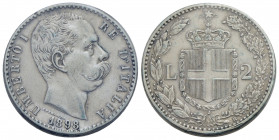 Umberto I (1878-1900) . 2 Lire. 1898 . AG R Pag. 599; Mont. 44 Sigillata Erpini. BB+
