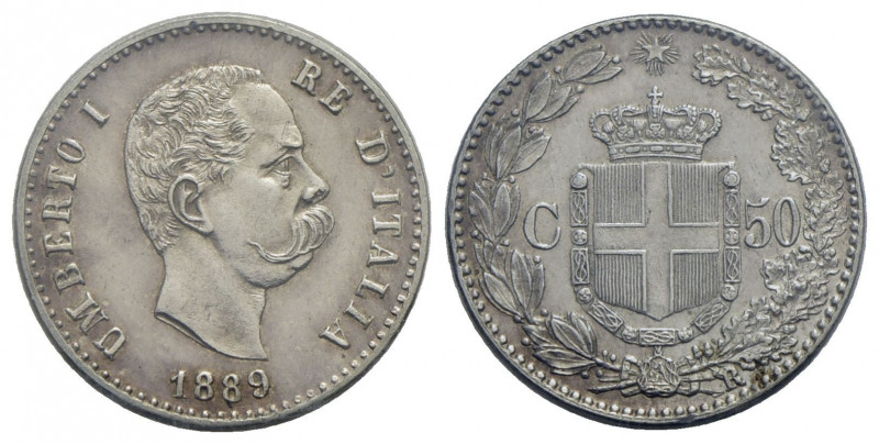 Umberto I (1878-1900) . 50 Centesimi. 1889 . AG R Pag. 608; Mont. 55 Sigillata E...