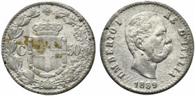 Umberto I (1878-1900). 50 centesimi 1889 FALSO D'EPOCA Pb (2.03 g - 18.3 mm)