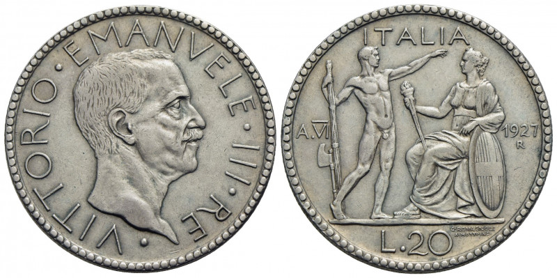 Vittorio Emanuele III (1900-1943) . 20 Lire. 1927 A VI Littore . AG Pag. 672; Mo...