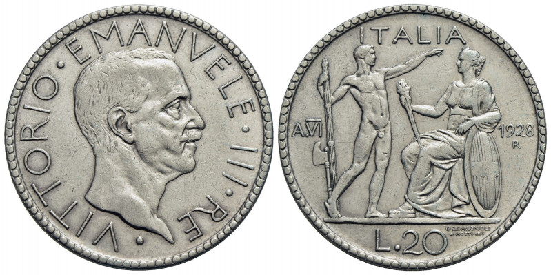 Vittorio Emanuele III (1900-1943) . 20 Lire. 1928 A VI Littore . AG R Pag. 673; ...