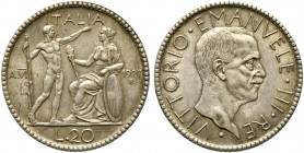 Vittorio Emanuele III (1900-1943). 20 lire 1927 anno VI "Littore". Ag (14,97 g - 35,5 mm). Gig. 36. BB