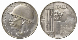 Vittorio Emanuele III (1900-1943). 20 lire "Elmetto" 1928. Ag (20 g). qFDC *colpetti e segni di pulizia