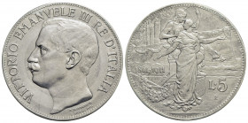 Vittorio Emanuele III (1900-1943) . 5 Lire. 1911 Cinquantenario . AG R Pag. 707; Mont. 110 Tracce di pulizia. BB-SPL