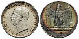 Vittorio Emanuele III (1900-1943) . 5 Lire. 1930 Aquiletta . AG Pag. 713; Mont. 125 Stupenda patina al R/. FDC