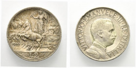 Vittorio Emanuele III (1900-1943). 2 Lire 1910 "Quadriga Veloce". Ag (10 g -27 mm). Gig. 97 Rara. BB+
