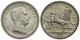 Vittorio Emanuele III (1900-1943) . 2 Lire. 1914 Quadriga briosa . AG Pag. 737; Mont. 154 Delicata patina. FDC